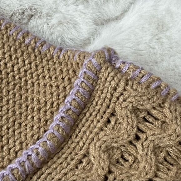New Callahan Knitwear Cropped Cameron  Tan & Purple Turtleneck Sweater- Medium - Picture 11 of 16